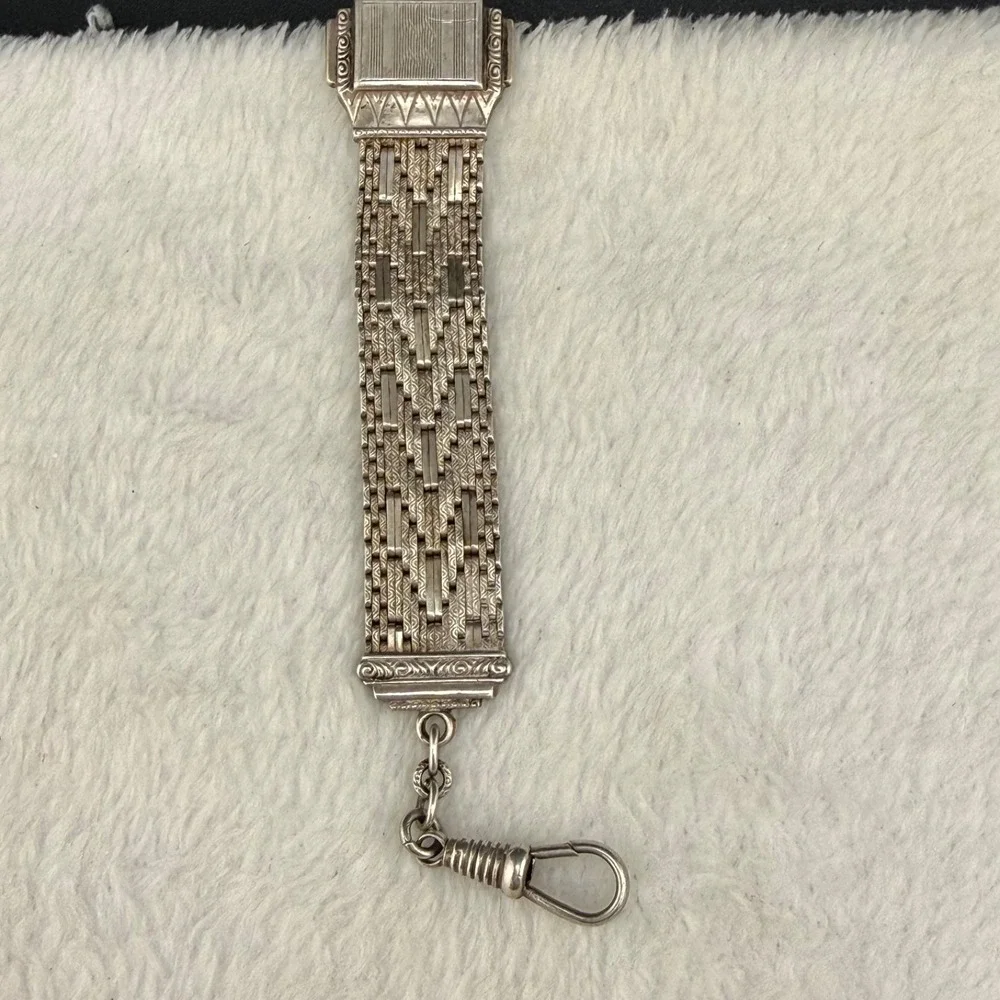 Vintage Watch Fob Silver Tone Woven Art Deco Revival Chevron